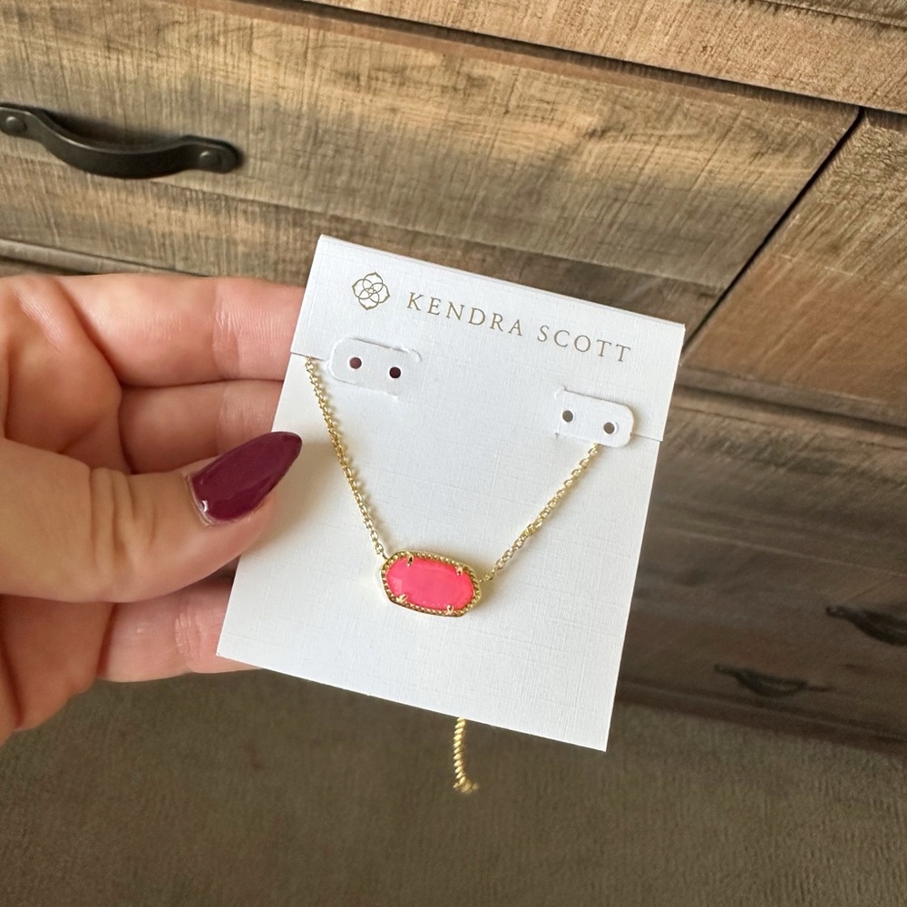 Kendra Scott Gold Pink Agate Elisa Pendant Necklace NEW